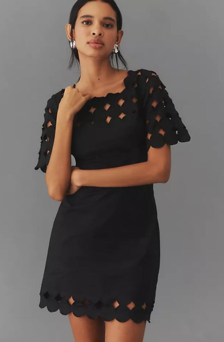 NWT Anthropologie Cutwork Black Mini Dress - Size 0